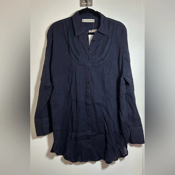 NWT Free People Midnight Navy Amore Gauze Button Down Shirt Size Small - Picture 5 of 13